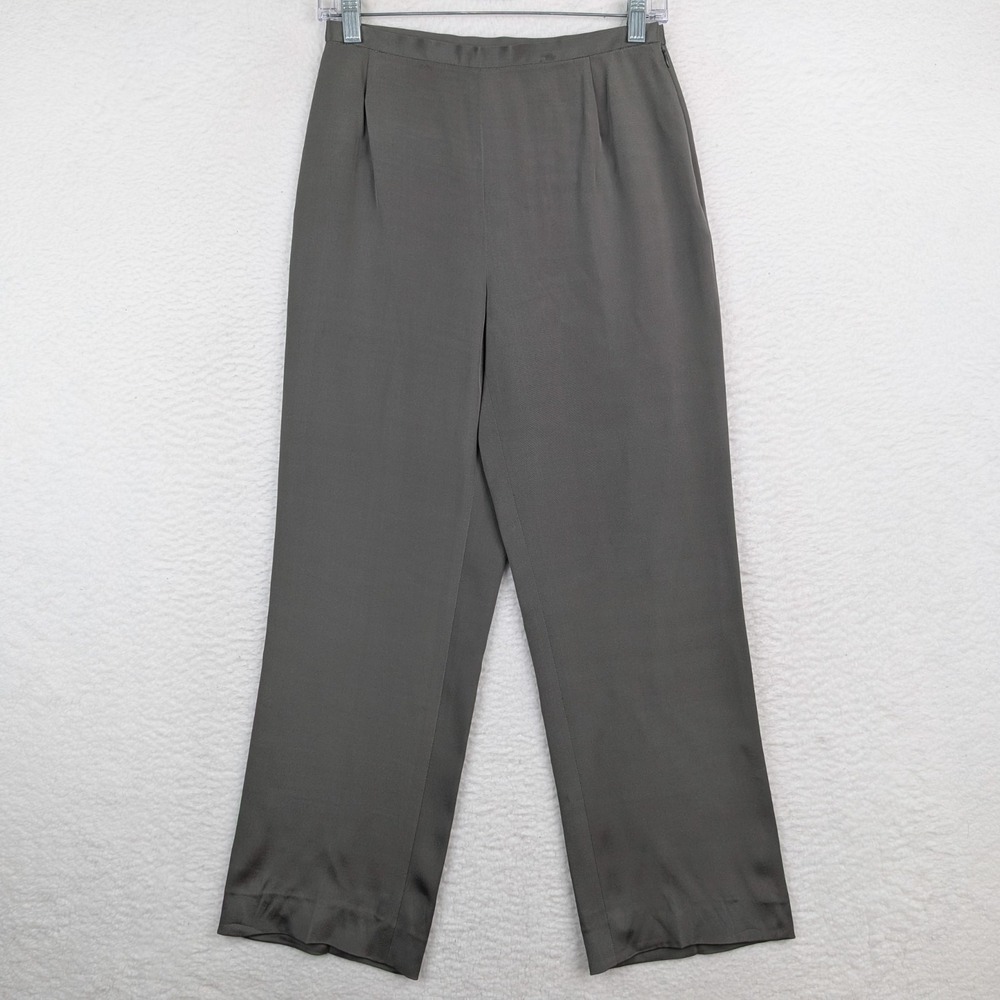 Lafayette 148 Sz 6 Gray Silk Minimalist Straight Leg Side Zip Pants